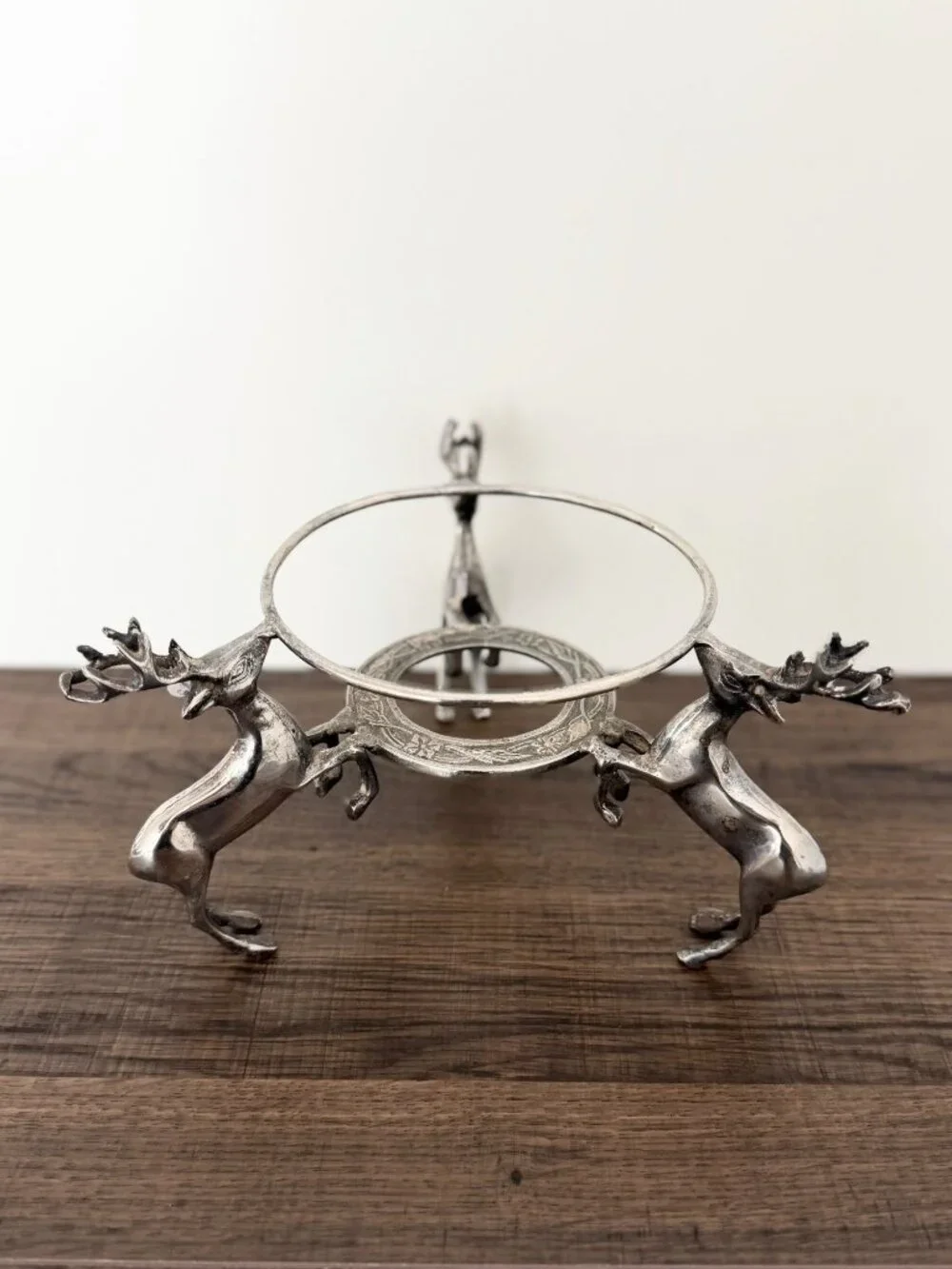 Vintage Silver Tone Reindeer Stag Plant Bowl Candle Holder Christmas Centerpiece